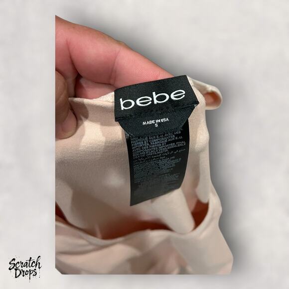 Vintage Y2K BEBE Beige Bodysuit Long Sleeve Made in USA Small 11.5x23 - Picture 2 of 3